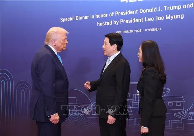 State President Luong Cuong Meets U.S. President Donald Trump in South Korea