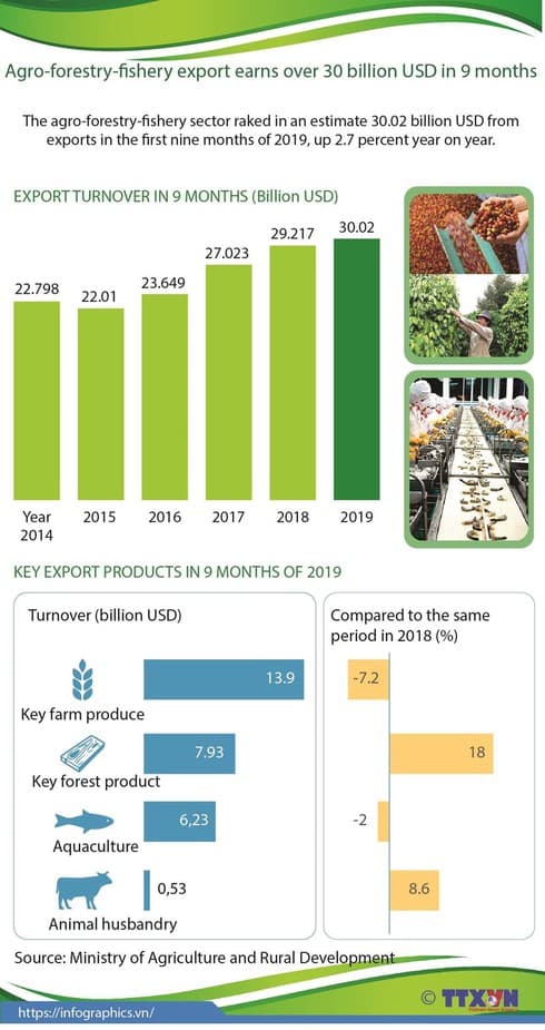 Agro-forestry-fishery export earns over 30 billion USD in 9 months