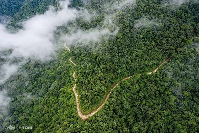 Surfing in clouds at Bach Ma mountain peak