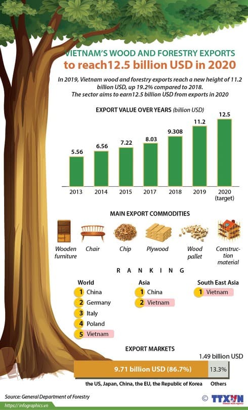 Vietnam's wood and forestry exports expected to reach 12.5 bil in 2020