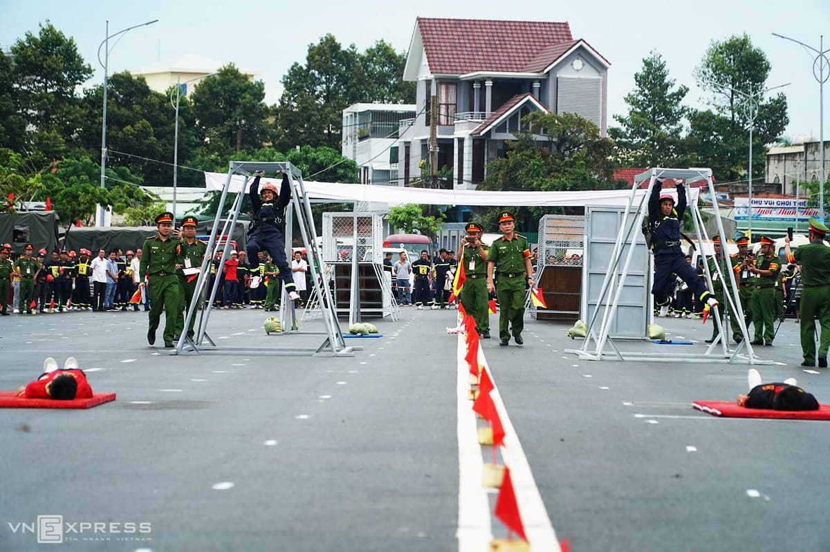 Firefighters fight each other in southern Vietnam contest