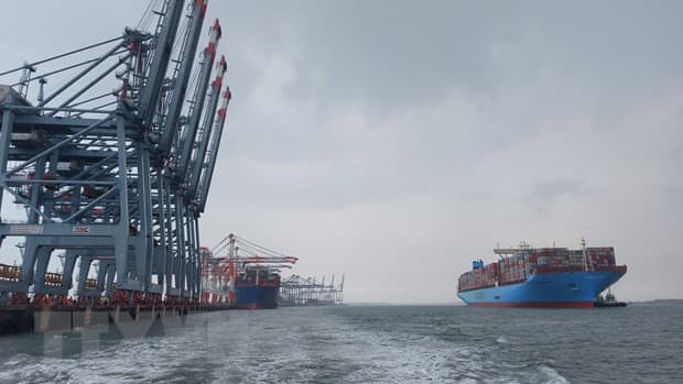 Ultra-large container ship docks at Cai Mep port