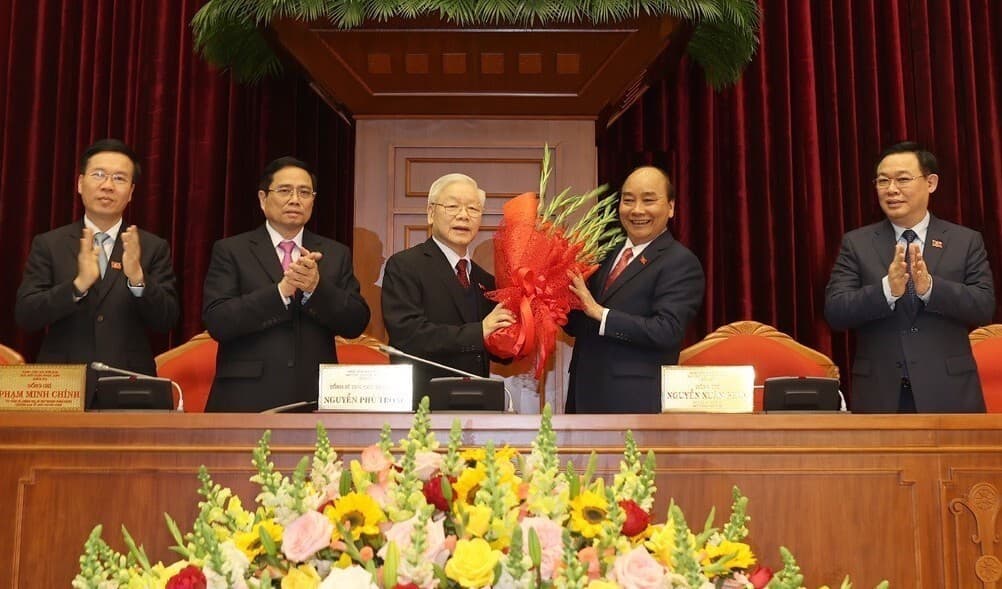 Party chief re-elected for third term