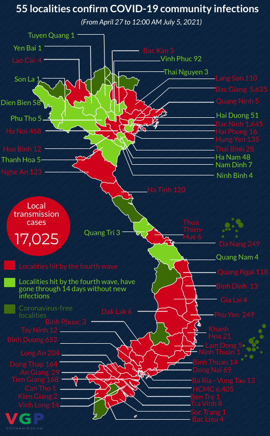 Infographic: Fourth wave of COVID-19 resurgence spreads to 55 localities