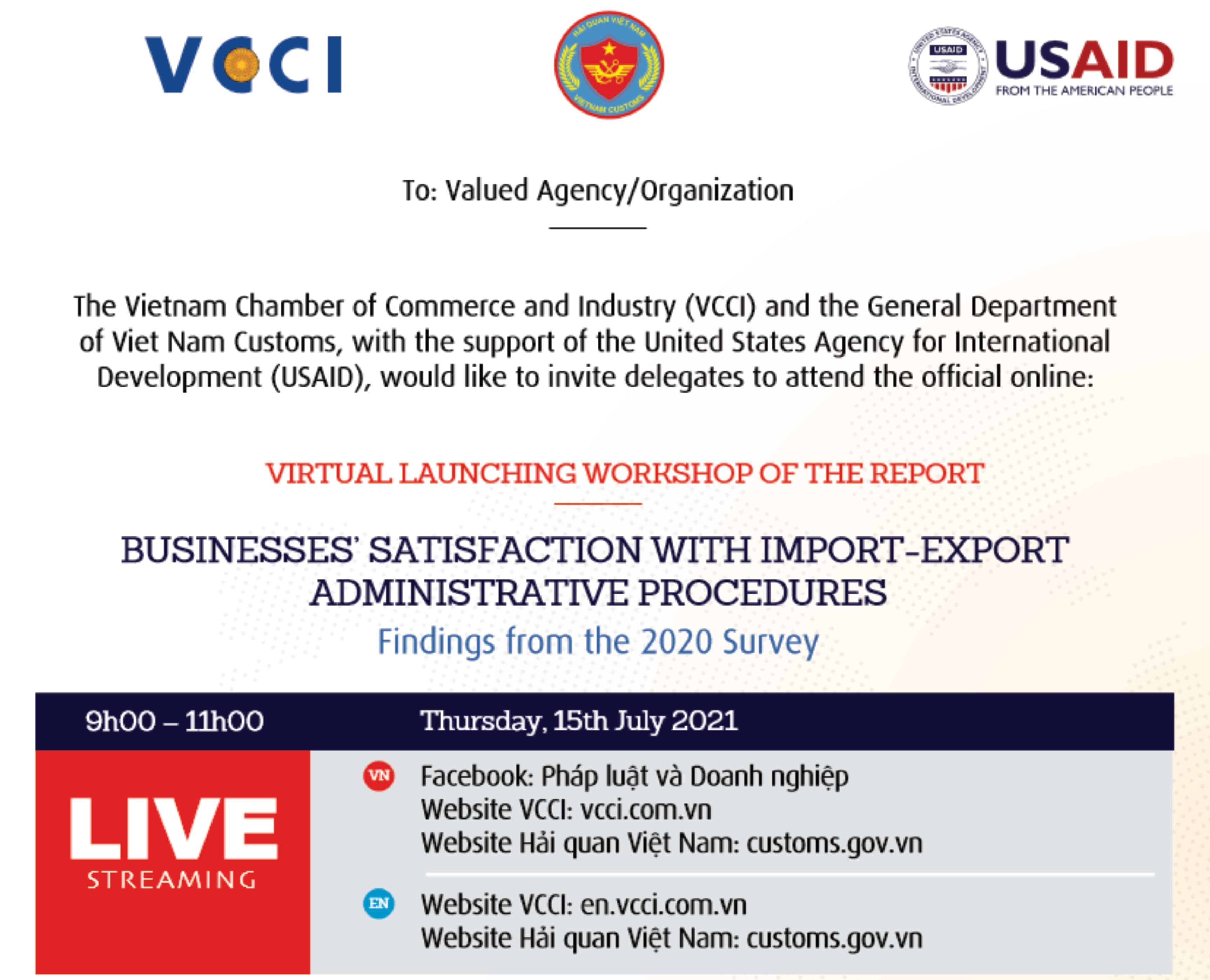 Invitation to the Launching Workshop of Report on Businesses’ Satisfaction with Import-Export Administrative Procedures: Findings from the 2020 Surve