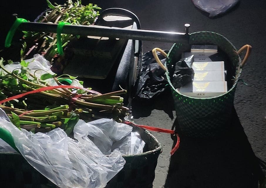Smuggled cigarettes hidden inside packs of water spinach
