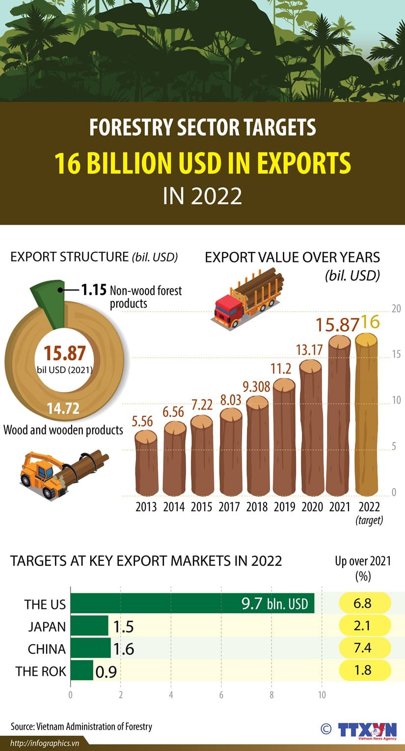 Forestry sector targets 16 billion USD in exports in 2022