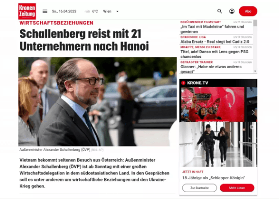 Austrian media to expect in Austrian foreign minister’s visit to Vietnam