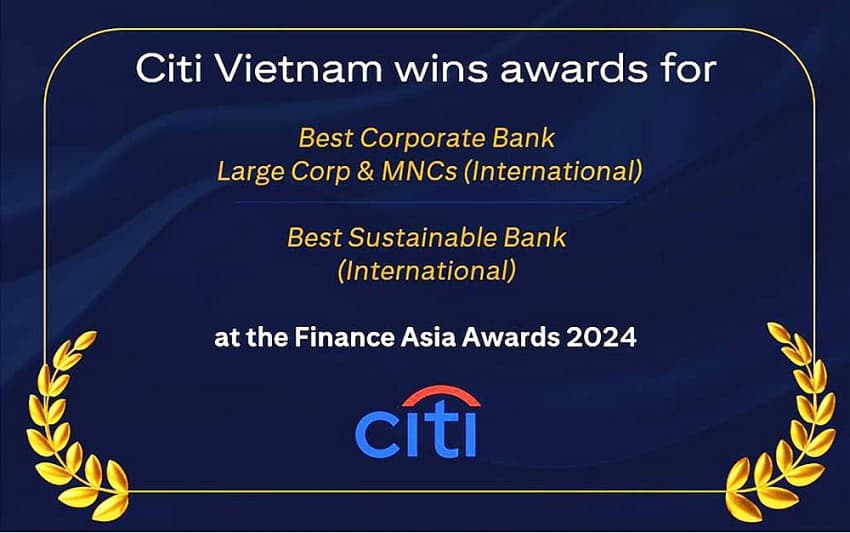 Citi Vietnam recognised as Best Corporate Bank and Best Sustainable Bank for 2024 by FinanceAsia