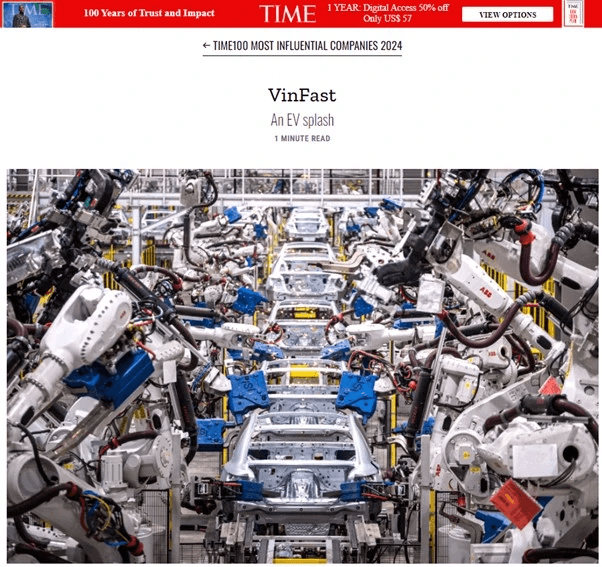 VinFast named among world's 100 most influential companies in 2024
