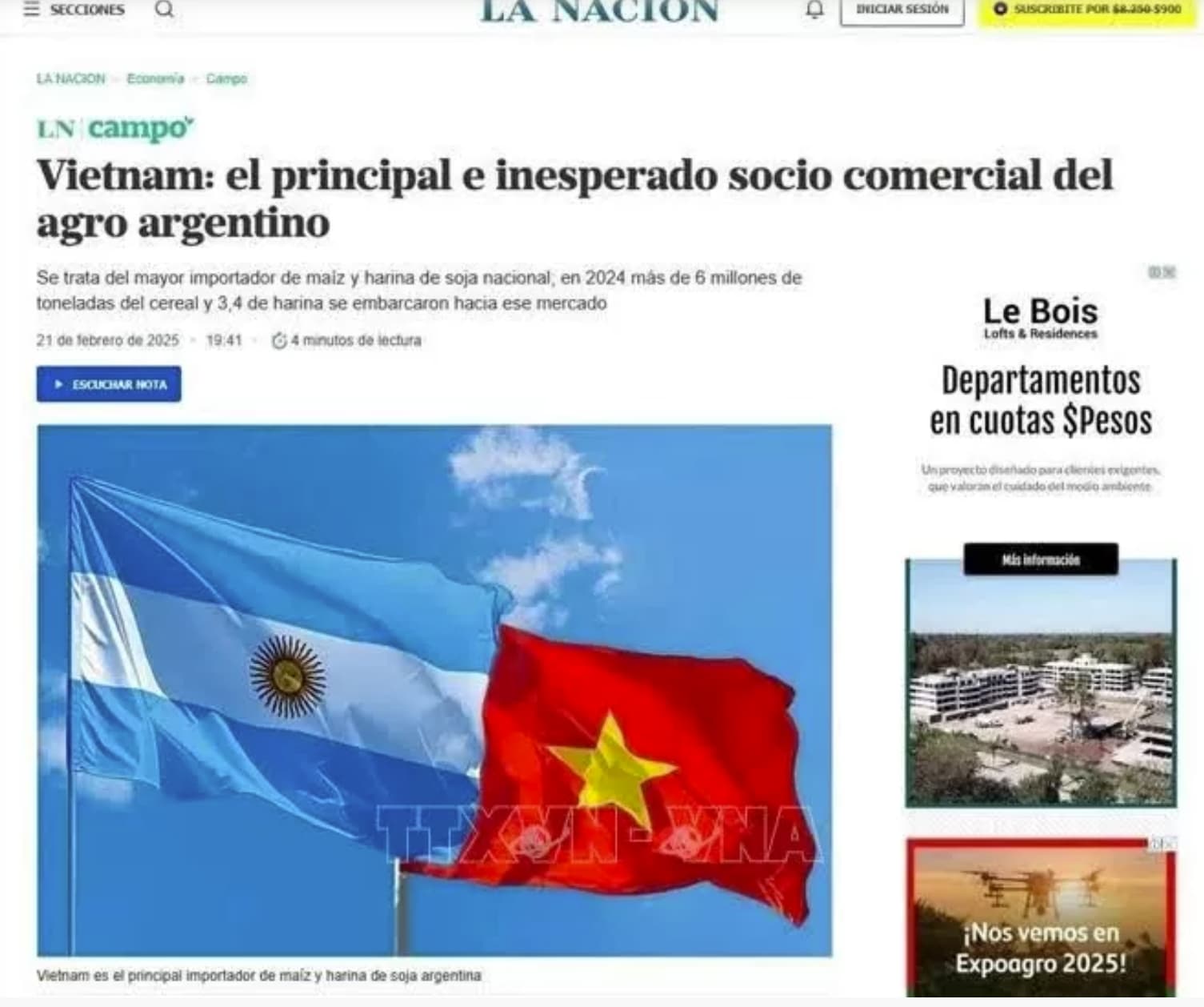 Vietnam - key agricultural trade partner of Argentina: leading newspaper